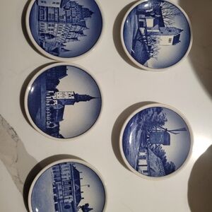 5 mini plates Denmark Sites 3.25" Danish Blue & White.